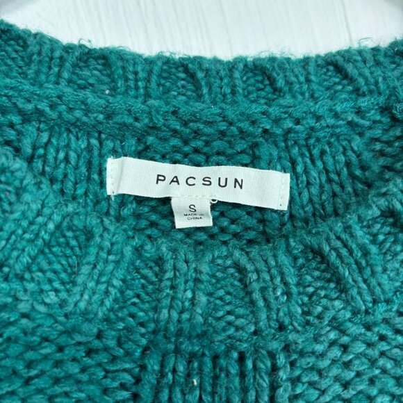 Pacsun Green Sweater Knit Long Sleeve Pullover Casual Solid Cotton Womens Size S - Picture 3 of 5